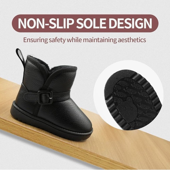 Apawwa Girls and Boys Boots Fur Lined Slip-On Warm Girls Snow Boots Waterproof - Picture 2 of 4